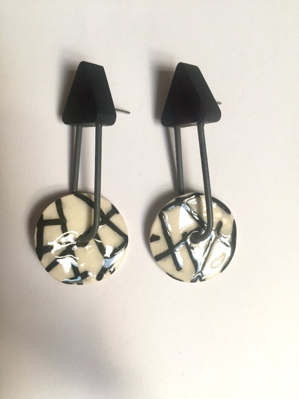 Artist made Earrings with Porcelain spinning disk